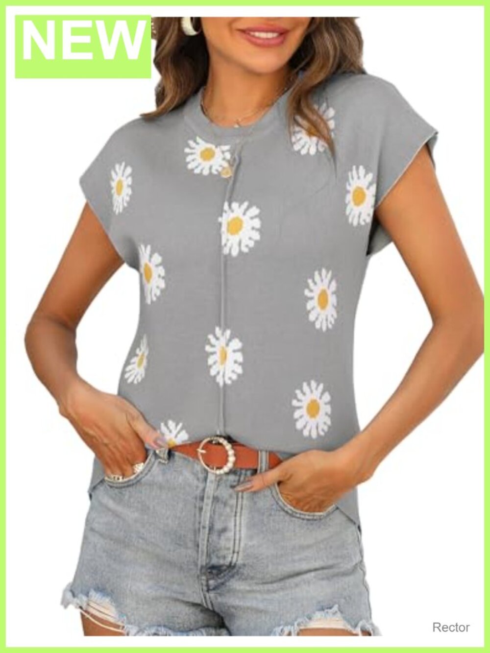 Women's Cap Sleeve Sweater Vest Crew Neck Sleeveless Knit Top